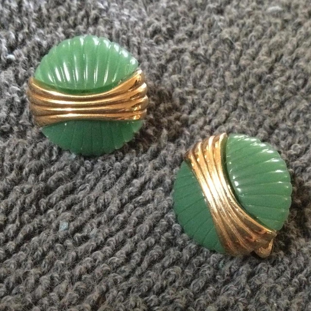 Elegant Green and Gold Clip-On Earrings